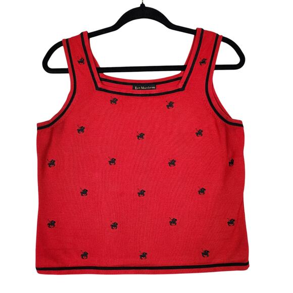 Erin Matthews Tops - Erin Mathews Womens Vintage Embroidered Tank Size Large Polo Horse Square Neck